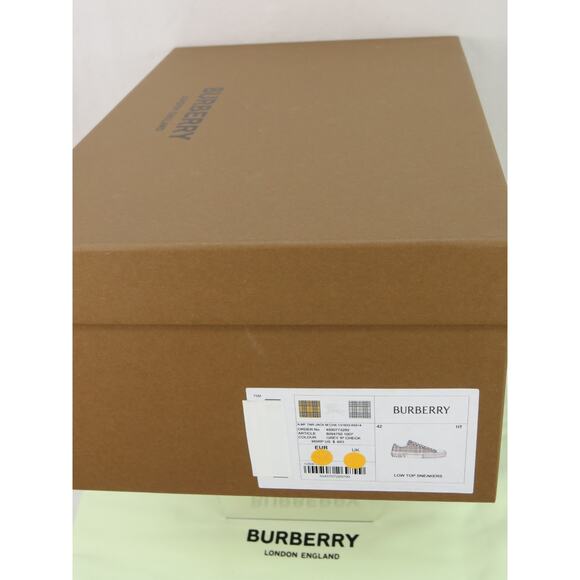 NIB BURBERRY JACK GRAY CHECK CANVAS LOGO WHITE CAP TOE SNEAKERS 43 10 ITALY - Picture 11 of 12